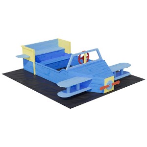 COZONY Airplane-Shaped Wooden Sandbox, Outdoor Play Sand Box with Propeller and Wings for Kids Backyard - 1 of 4