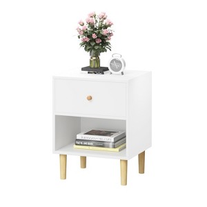 TIRAMISUBEST White MDF Nightstand for Kids, 23.23"H with Shelf & Drawer for Toys & Books - 1 of 4