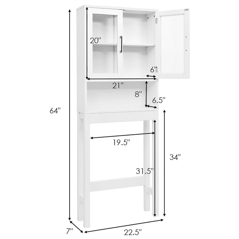 Costway Over the Toilet Storage Cabinet Bathroom Space Saver w/Tempered Glass Door White, 2 of 11