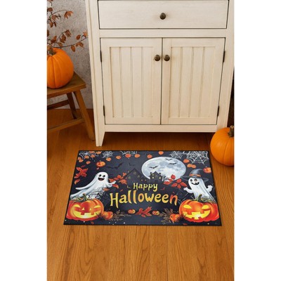 Home Mart Goods Halloween Orange Black Non-Slip Washable Low Pile Kitchen Mat Entrance Door Mat - 31" x 19"