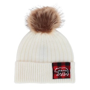 David & Young Women's Mama Bear Beanie Hat with Plaid Patch and Pom - 1 of 4