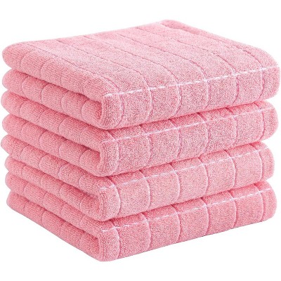 4-Pack Cotton Terry Kitchen Towels, Checkered Designed Soft and Super Absorbent Dish Towels, 13x28 inches