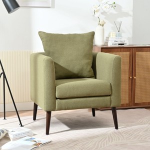 PAGED Modern Accent Chair with Pillow, Upholstered Arm Chair with Wood Legs, Reading Chair for Bedroom, Living Room Furniture - 1 of 4