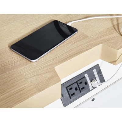 White and Beige 3-Drawer Nightstand with USB Ports