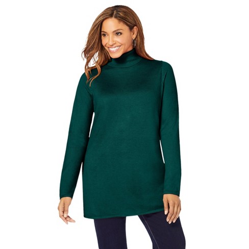 Jessica London Women's Plus Size Cotton Cashmere Turtleneck, 26/28 -  Emerald Green