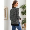 INSPIRE CHIC Women's Striped Side Slits Knit Crew Neck Long Sleeve Pullover Casual Tops - 4 of 4