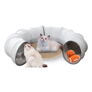 iMountek"Indoor Cat Tunnel Bed with Cooling Fabric, Interactive Hanging Ball, Soft Mat & Foldable Design"grey - 1 of 4