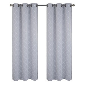 RT Designer Collection Gable 2 Pack Embroidered Blackout Luxurious Decorative Grommet Curtain Panel 36" x 84" Silver - 1 of 4