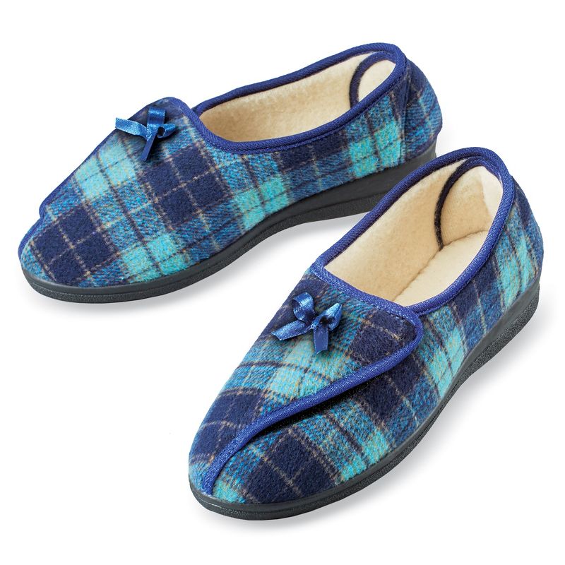 Collections Etc Adjustable Cushioned Insole Non-Slip Plaid Slippers, 2 of 5