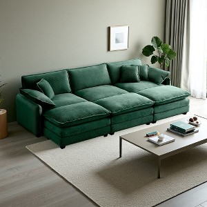 115.34" Corduroy Sectional Sofa Bed with Double-Layer Cushions & 3 Ottomans - 1 of 4