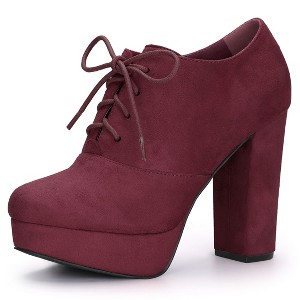 Allegra K Women's Platform Chunky Heel Lace Up Booties - 1 of 4