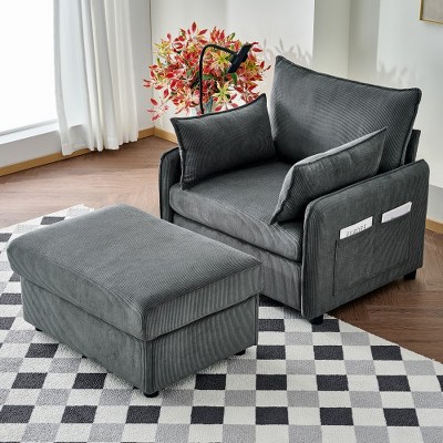 TIRAMISUBEST 55" Comfy Sofa Couch Modern Upholstered Lounge Chair with Ottoman and Storage and Cup Holder for Living Room Apartment, Gray