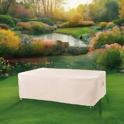 Beige Waterproof Outdoor Patio Table Cover with Drawstring Hem
