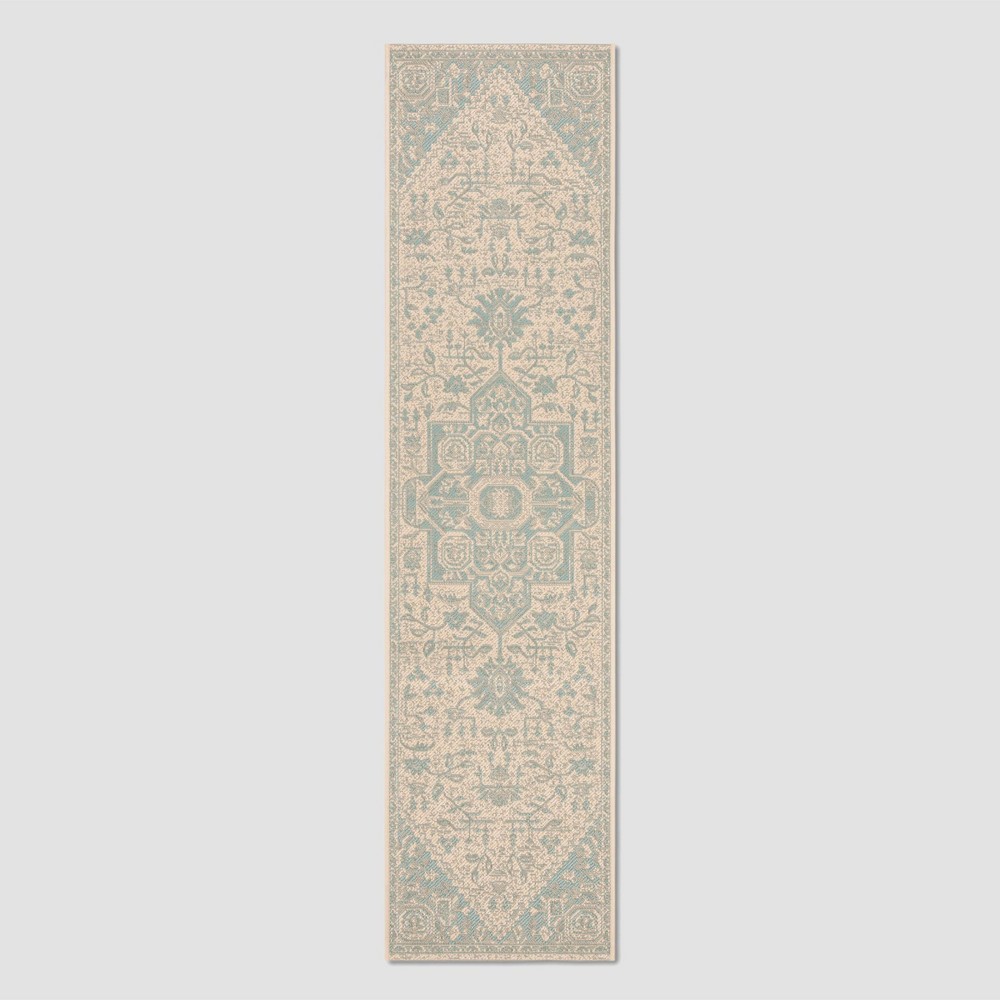 2'X8' Milda Outdoor Rug Aqua/Cream - Safavieh
