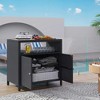 Resenkos Outdoor Storage Cabinet with Acacia Wood Top, Two Doors, Shelf, Wicker Bar Table for Pool Towel Storage, Black - 2 of 4