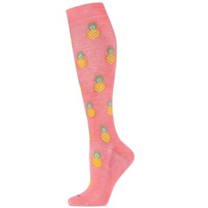 Memoi Women's Pineapple Paradise Bamboo Blend 8-15mmHg Graduated Compression Socks Pink 9-11 - 1 of 4