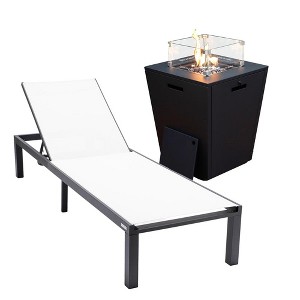 LeisureMod Marlin Modern Outdoor Patio Chaise Lounge Chair in Black Aluminum Frame with Square Fire Pit Side Table - 1 of 4