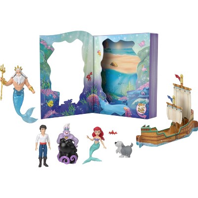 Disney Princess Ariel Mermaid Storybook Set with 4 Small Dolls, 2 Figures ans 1 Accessory from Movie