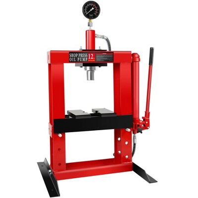 Steel 12 ton adjustable desktop hydraulic workshop press, suitable for garages, with stamping plate and pressure gauge, manual pump