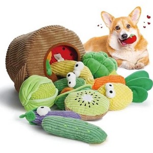 QuestaPack Small Dog Toys- 15 Pack Grocery Bag Fruits and Veggies Dog Squeaky Toys - 1 of 3