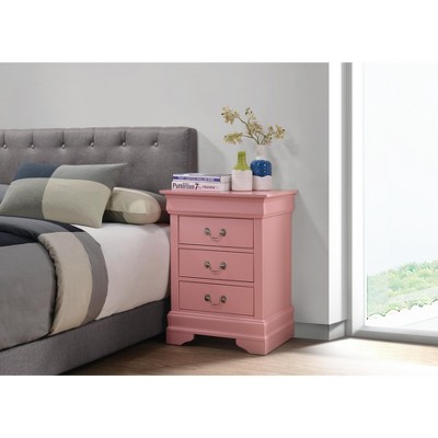 Louis Philippe Chic Pink 3-Drawer Nightstand with English Dovetail