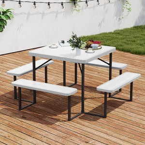 Costway Picnic Table Bench Set for 4-8 People with Umbrella Hole All-Weather HDPE Tabletop Black/Gray/Green/White - 1 of 4
