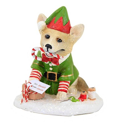 Bethany Lowe 3.5 Inch Wrapping It Up Corgie Dog Ribbon Candy Canes Figurines