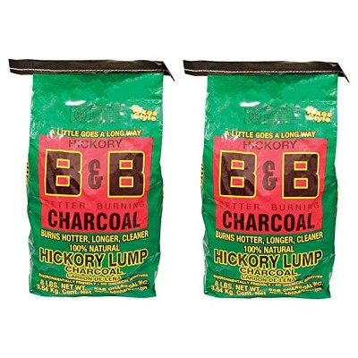 B&B Charcoal Signature Long Burning Smoking Hickory Lump Charcoal with All Natural Material for Grills and Barbecues, 8 Pounds (2 Pack)