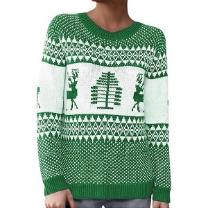 Coolmee Women's Ugly Christmas Tree Reindeer Holiday Knit Sweater Pullover - 1 of 4