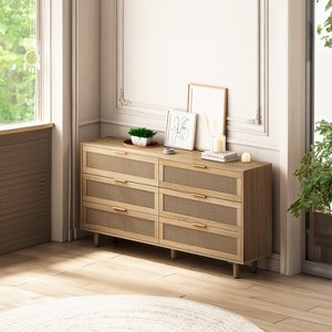 HDZNVF 51.18 inch 6 Drawers Rattan Storage Cabinet Rattan Drawer, Natural - 1 of 4