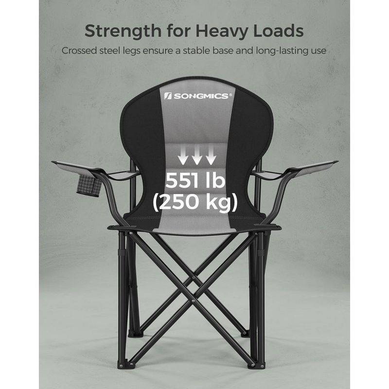 SONGMICS Folding Camping Chair, with Comfortable Sponge Seat, Cup Holder, Heavy Duty Structure, Outdoor Picnic Chair, Grey and Black, 4 of 9