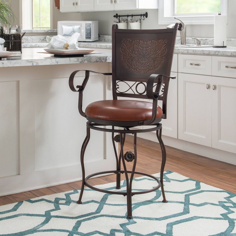 24&#34; Eli Big and Tall Copper Stamped Faux Leather Swivel Seat Counter Height Barstool - Powell Company, 3 of 13