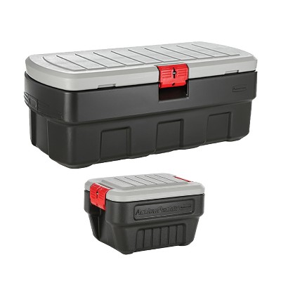 Rubbermaid 48 Gallon & 8 Gallon Action Packer Lockable Latch Indoor and Outdoor Storage Box Container Bundle for Home, Garage, Backyard (2 Pack)