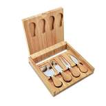 True Formaggio Bamboo Cheese Board and Tool Set - Includes 4 Knives with 1 Serving Board Case, Appetizer Serveware, Brown Finish