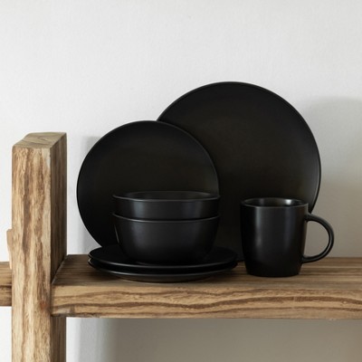 Matte Black Ceramic 16-Piece Dinnerware Set for 4