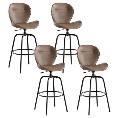 VECELO 45.3 in. Swivel Bar Stools Set of 2/4, Faux Leather Bar Stools with Backrest for Kitchen Island, Brown