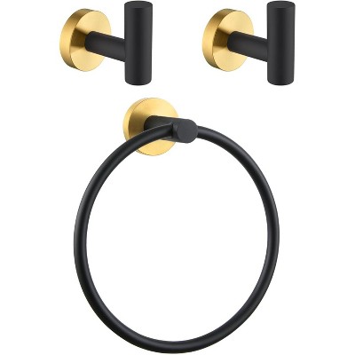 Mixxidea Round Single Towel Hook 2 PCS Bundle with Round Towel Ring (Black & Gold)