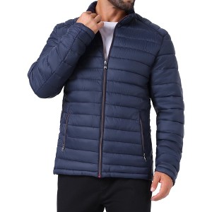 INSPIRE CHIC Men's Winter Solid Color Stand Collar Zipper Quilted Puffer Jacket - 1 of 4