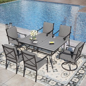 Captiva Designs 7pc Patio Dining Set with Slat-top Rectangle Table & Metal Chairs with Cushions - 1 of 4
