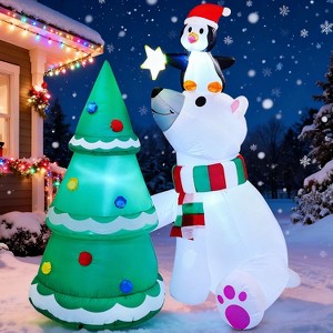 Joyfy 6 FT Tall Christmas Inflatable Decoration, Polar Bear with Penguin & Xmas Tree Inflatable with Built-in LEDs for Xmas Party Outdoor Yard Decor - 1 of 4