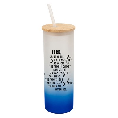 Elanze Designs Serenity Prayer Lord Grant Me Flowers Wrap-Around Design 25 Ounce Frosted Gradient Glass On-The-Go Coffee Travel Skinny Tumbler Mug