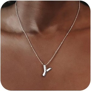 Sterling Silver Balloon Letter Necklace Satellite Bead Chain Personalized Gift - 1 of 4