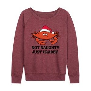 Women's - Instant Message - Not Naughty Just Crabby Christmas Lightweight French Terry Wide Neck Long Sleeve Shirt - 1 of 4