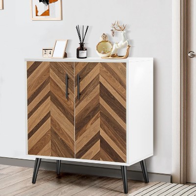 Storage Cabinet With Doors, Kitchen Buffet Cabinet Sideboard With Adjustable Shelves, Wood Accent Cabinet For Living Room Bathroom Entryway Office