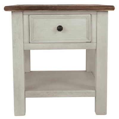 Two-Tone Brown and White Rectangular Wood End Table with Storage