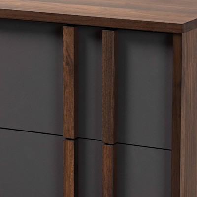 Retro Naoki 5-Drawer Chest in Two-Tone Gray and Walnut