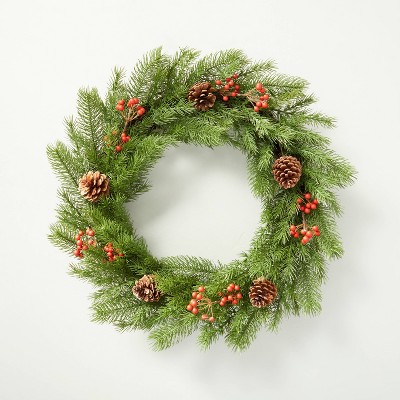 Pine & Winterberry Seasonal Faux Wreath with Pinecones Green/Red/Brown - Hearth & Hand™ with Magnolia
