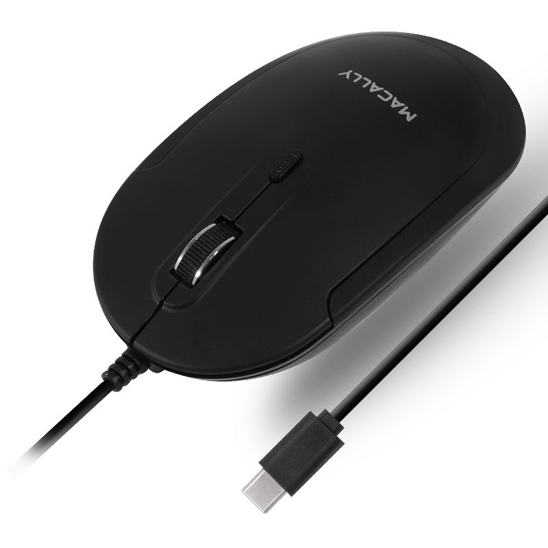 Macally USB-C Optical Black Mouse Quiet Click for Mac and PC, 1 of 9