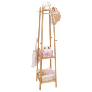 Artloge 3 Tier Free Standing Garment Organizer Natural Bamboo Coat Rack Corner Tall Garment Rack with 8 Hooks for Bedroom Living Room Entryway - 1 of 4