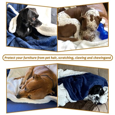 Large Blue Sherpa Fleece Reversible Pet Blanket, 60x50 inches